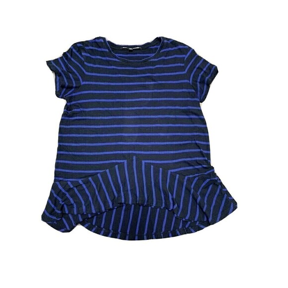 𝅺PROENZA Schouler Size Medium Striped Crewneck Peplum‎ Tee Blue Bla… - Picture 1 of 5